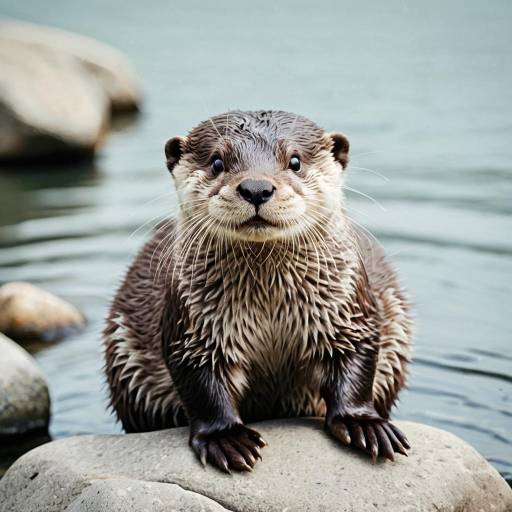 Wet Otter on River Rock