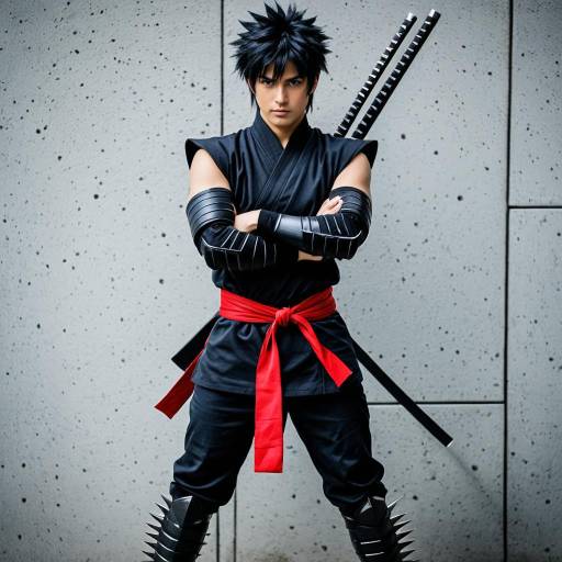 Cosplayer in Black Ninja Outfit with Red Sash