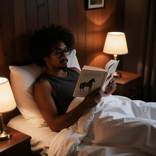 Cozy Reading in Dimly Lit Room