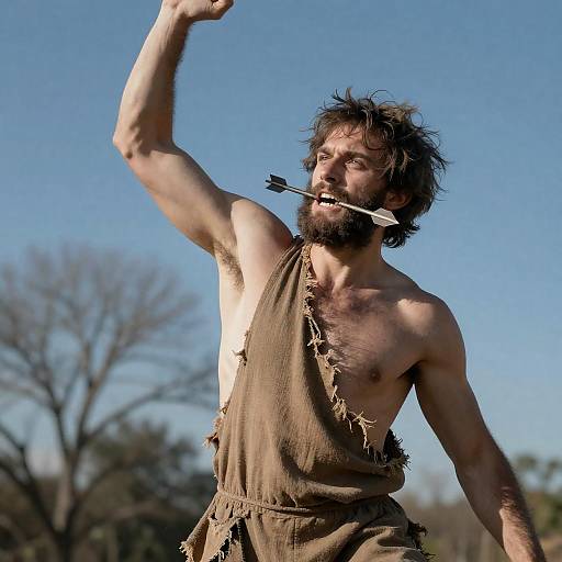 Intense Shirtless Man in Outdoor Setting