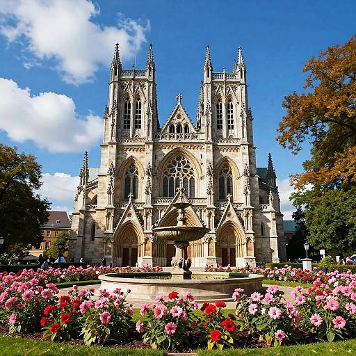 Vibrant Gothic Cathedral with Garden