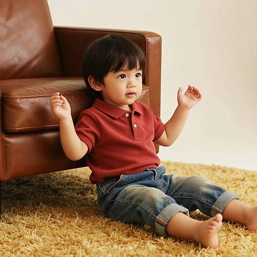 Toddler Boy on Cozy Mustard Rug