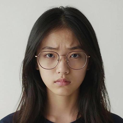 Nervous Girl Portrait with Glasses