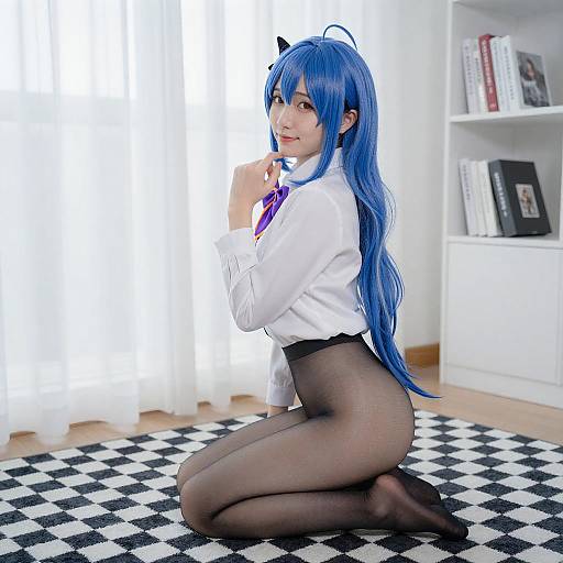 Asian Woman with Blue Hair Portrait