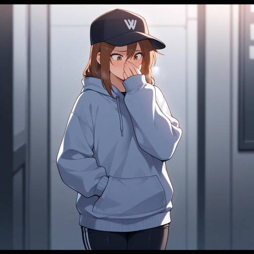 Embarrassed Girl in Blue Oak Hat