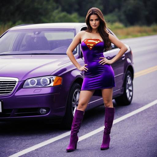 Woman in Purple Superhero Dress with Car