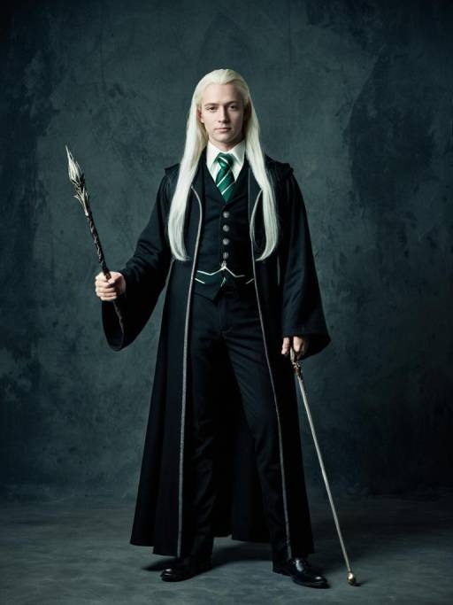 Man in Lucius Malfoy Costume with Wand and Cane