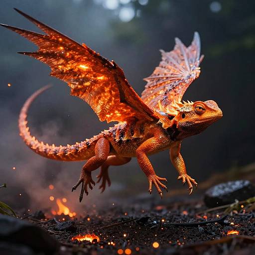 Realistic Fire Elemental Lizard