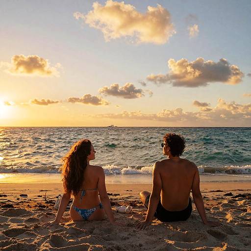 Friends Relaxing at Miami Beach Sunset