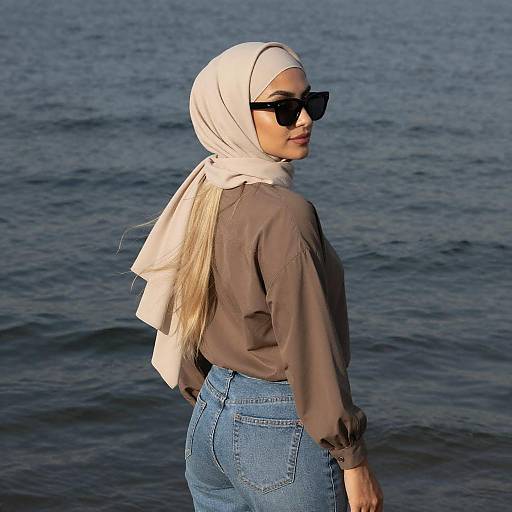 Blonde Woman in Hijab by Water