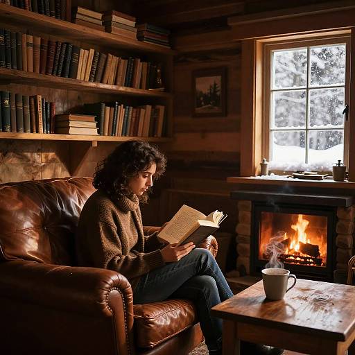 Cozy Rustic Cabin Reading Scene