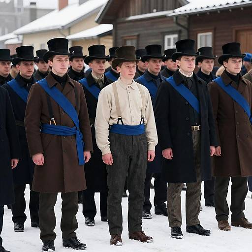 19th Century Men in Snowy Street