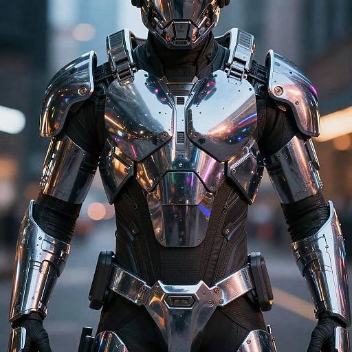 Futuristic Soldier in Neon City Armor
