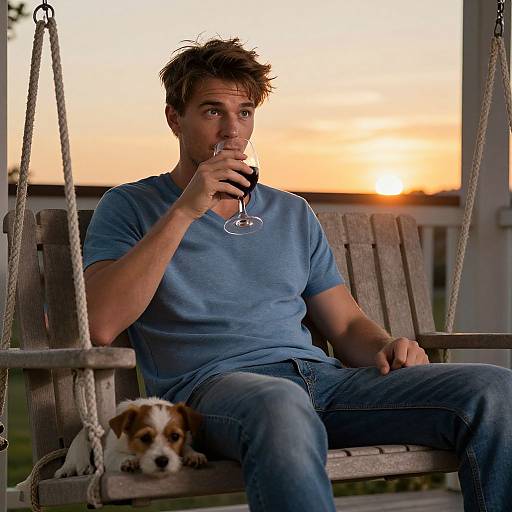 Relaxed Man on Porch Swing at Sunset
