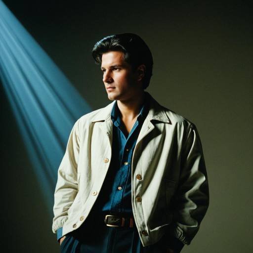 Man in Casual Vintage 80s Outfit with Dramatic Lighting