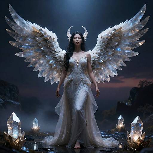 Ancient Celestial Oracle with Crystalline Wings
