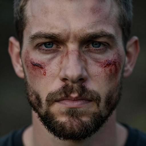 Close-up of bruised man with serious expression