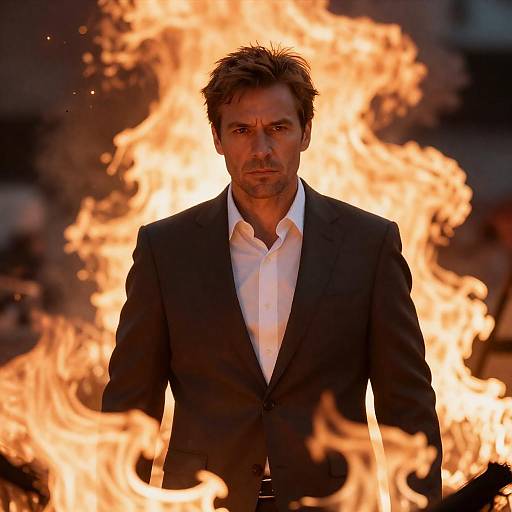 Intense Man in Flames: Focused Determination
