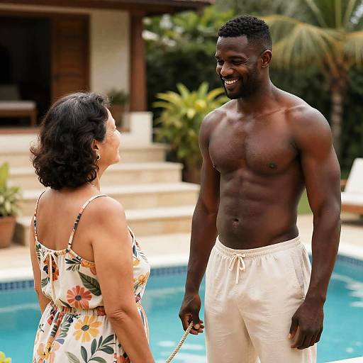 Joyful Encounter by the Poolside