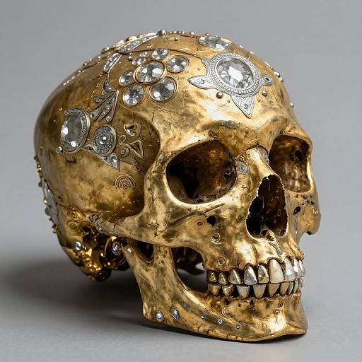 Ornate Gold Skull with Crystal Inlays