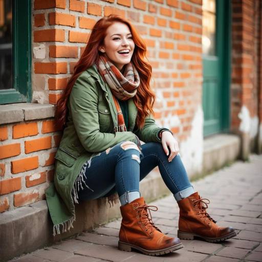 Joyful Young Woman in Urban Grunge Style
