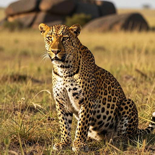 Golden Leopard in Sunlit Savannah
