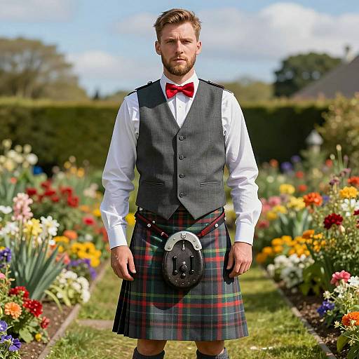 Handsome Groom in Traditional Scottish Kilt