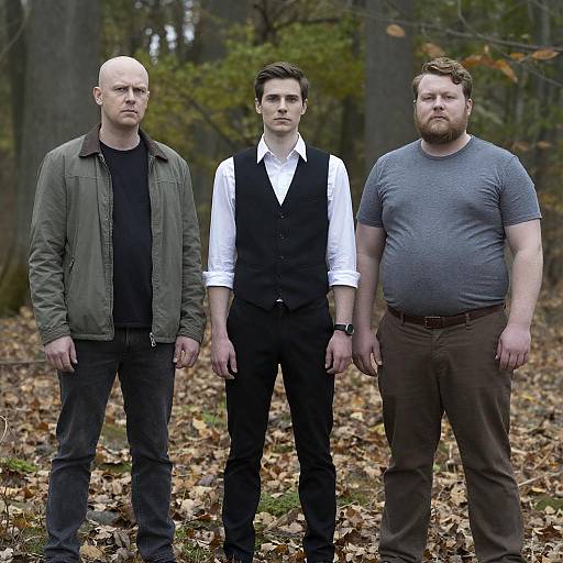 Three Men in a Leafy Forest