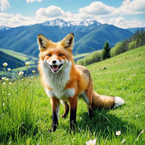 Smiling Red Fox in Mountain Meadow
