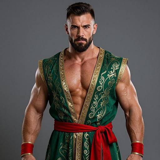 Muscular Bearded Man in Green Robe