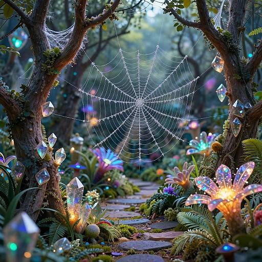Iridescent Mythical Garden with Crystal Boughs