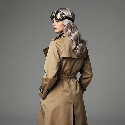 Silver-Ombre Aviator in Khaki Trench