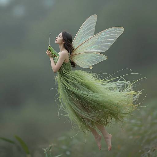 Mystical Woman Transforming into Grasshopper