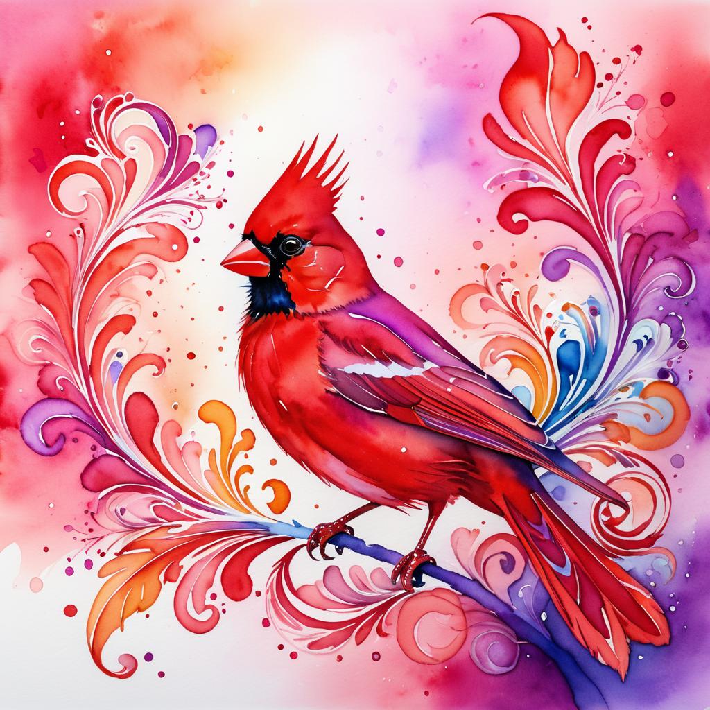 Dreamy Watercolour of a Red Cardinal