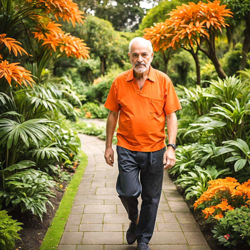 Confident Elderly Man in Botanical Garden