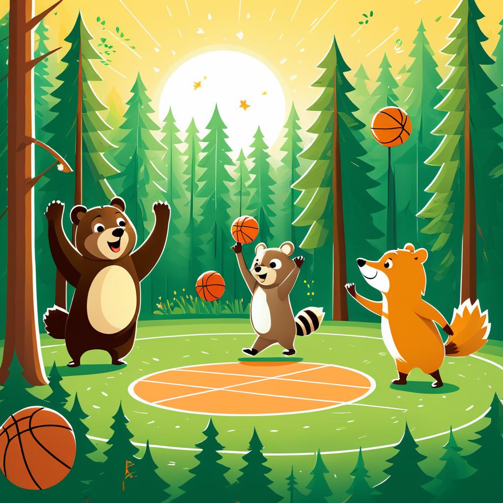 Playful Woodland Basketball with Animals