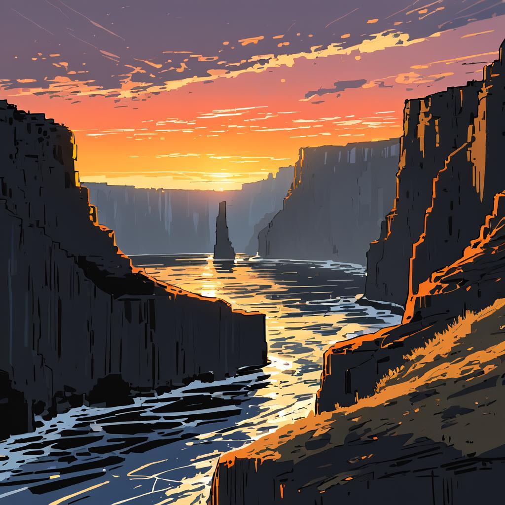 Sunset Overhand: Basalt Cliffs Sketch