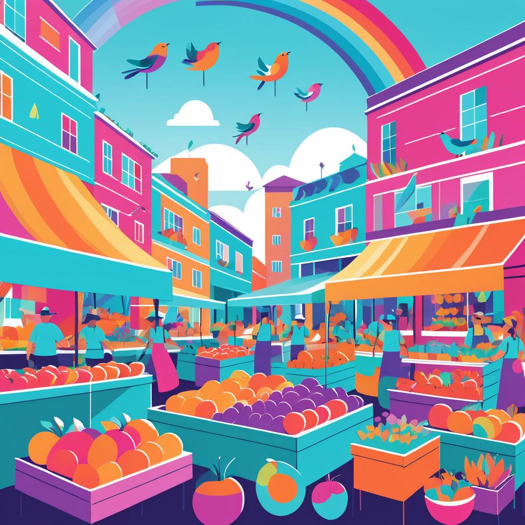 Vibrant Cartoon Farmer's Market Scene