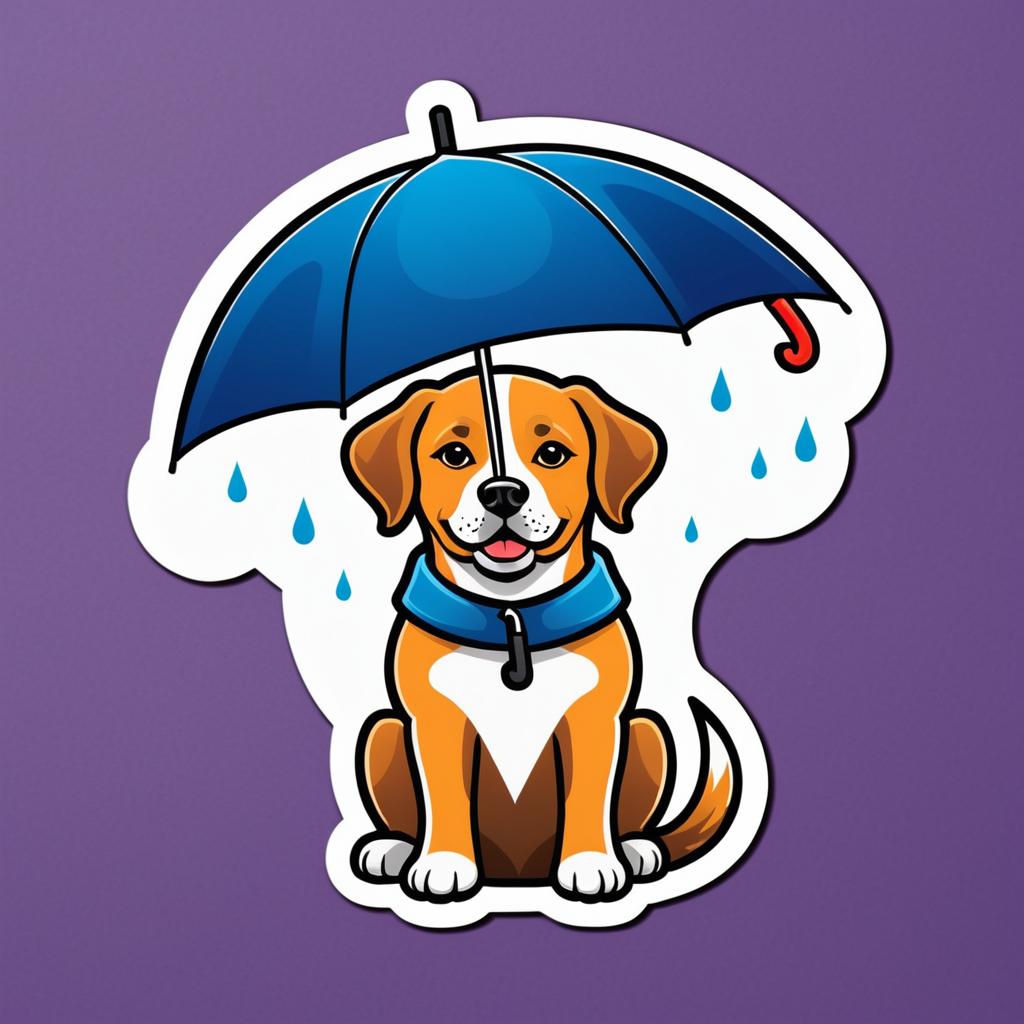 Dog with Umbrella Cut Sticker Design