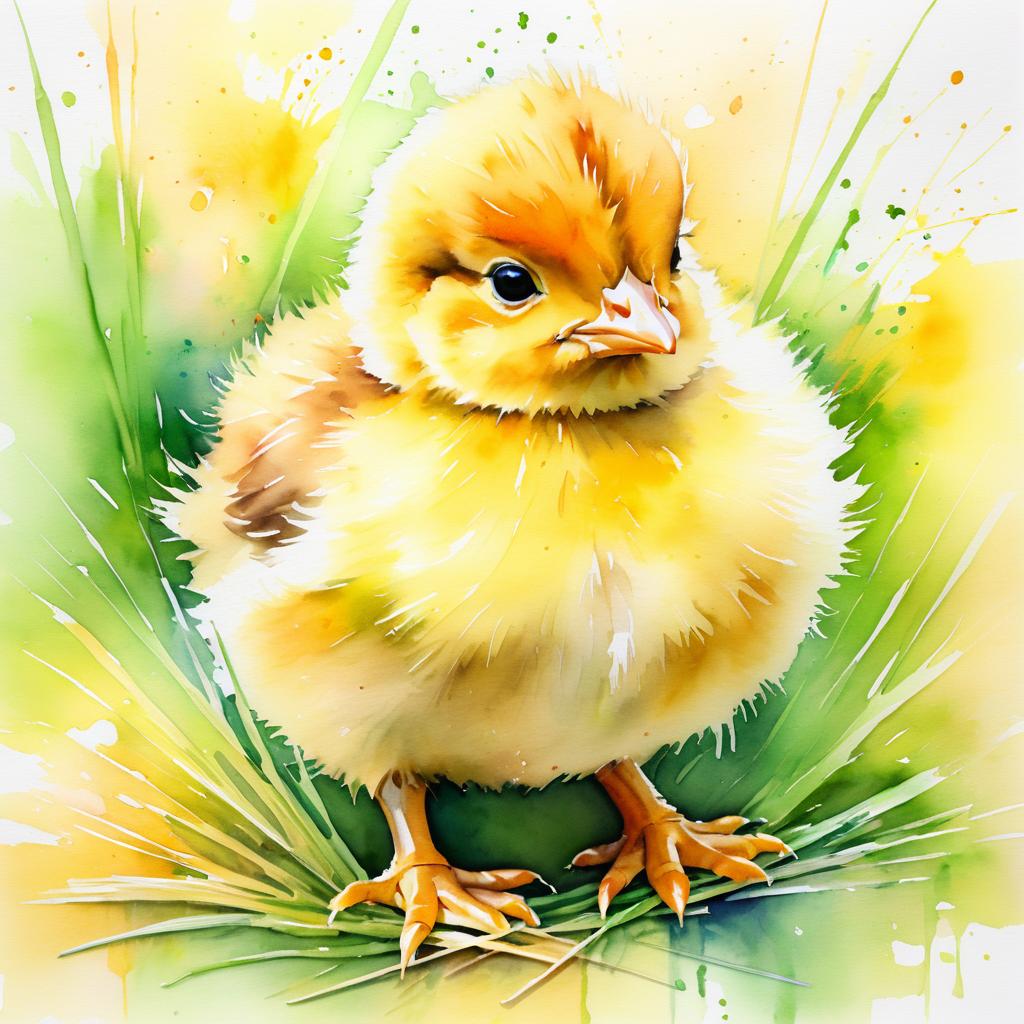 Vibrant Watercolor Baby Chick Artwork