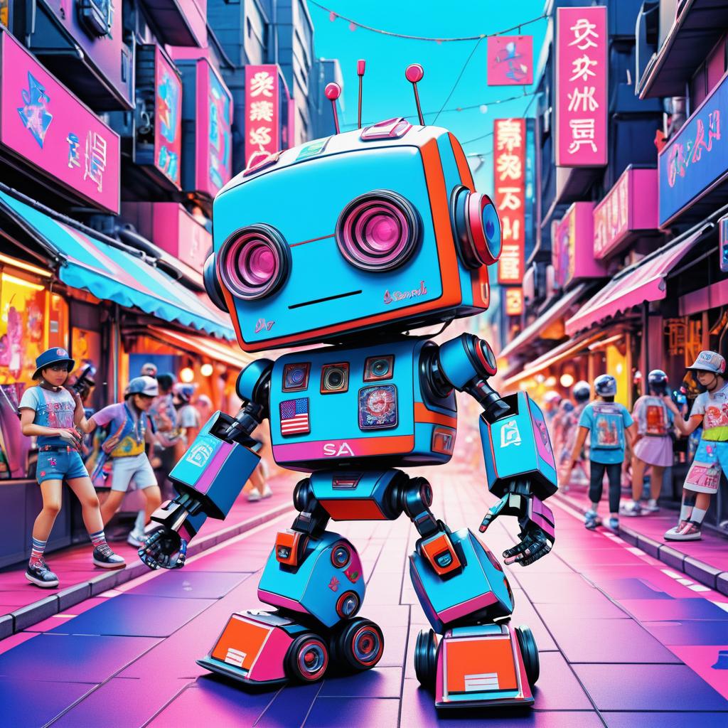 Vibrant Pop Art Robot in Cyberpunk Festival