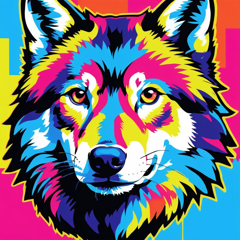 Vibrant Wolf Head in Warhol Style