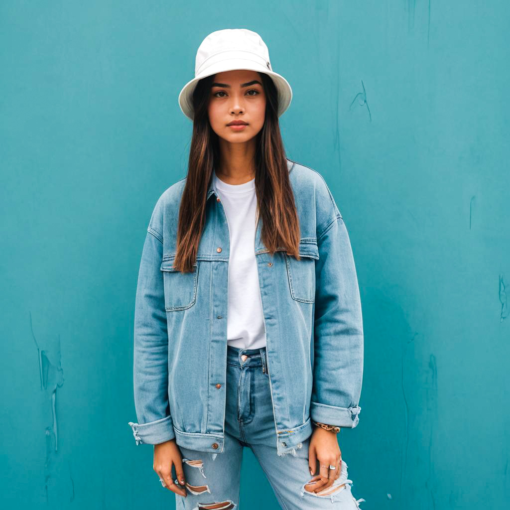 Trendy Young Woman in Stylish Bucket Hat