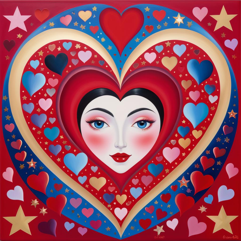 Cheerful Heart Art with Crimson Background