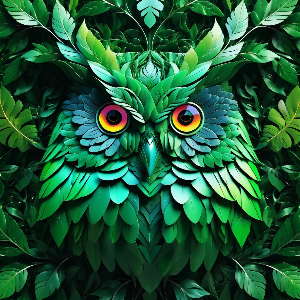 Intricate Leaf Owl Portrait Design