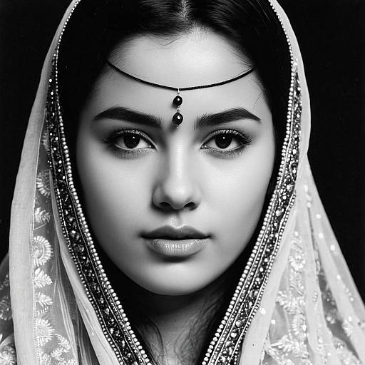 Portrait of Woman in Embroidered Dupatta