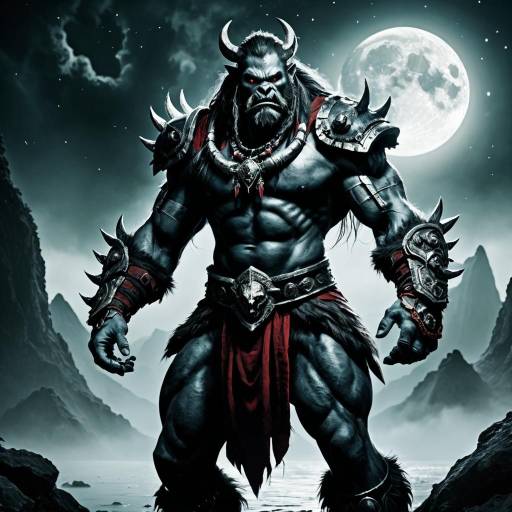 Fantasy orc warrior under full moon