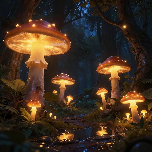 Glowing Mushroom Forest Fantasy Scene