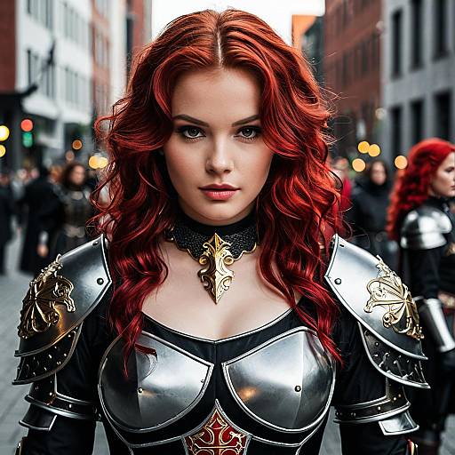 Red-Haired Woman in Detailed Medieval Armor Cosplay
