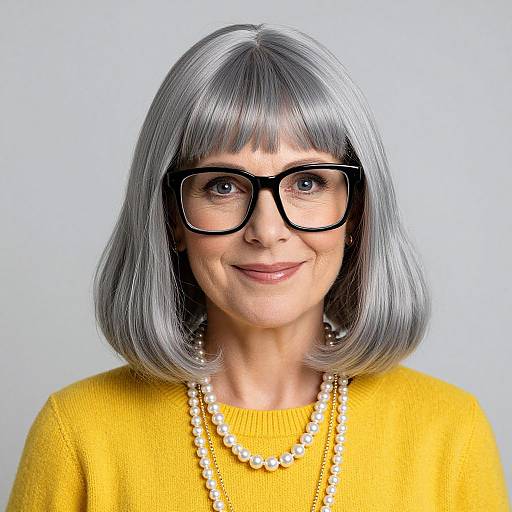 Stylish Woman with Grey Wig and Smirk